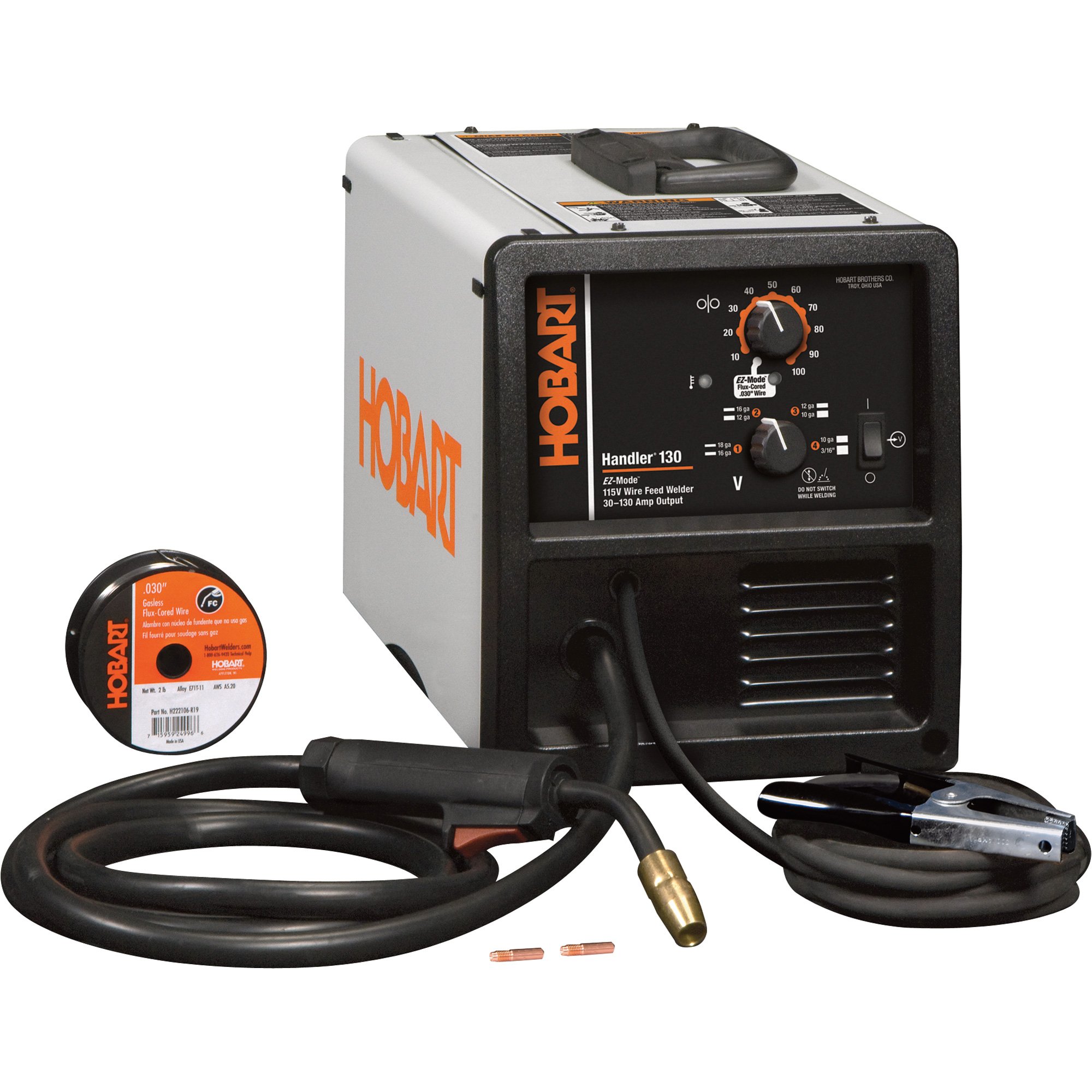 Hobart Handler 130 Flux-Cored/MIG-Ready Welder with EZ-Mode — Transformer, 115V, 30–130 Amp Output, Model# 500568